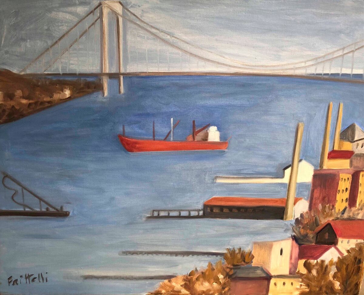 Vista della baia di New York e il Ponte da Verrazzano